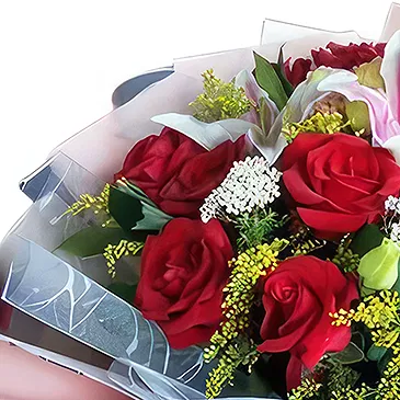 China flowers  -  Classic Red Rose and Pink Lily Flower Arrange Flower Bouquet/Arrangement