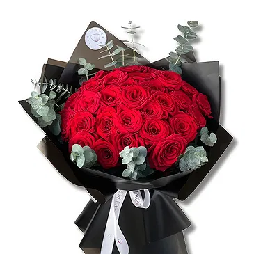 Al Shamkha flowers  -  Classic Red Roses in Black Wrapping Flower Bouquet/Arrangement