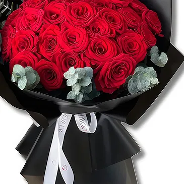 Al Shamkha flowers  -  Classic Red Roses in Black Wrapping Flower Bouquet/Arrangement