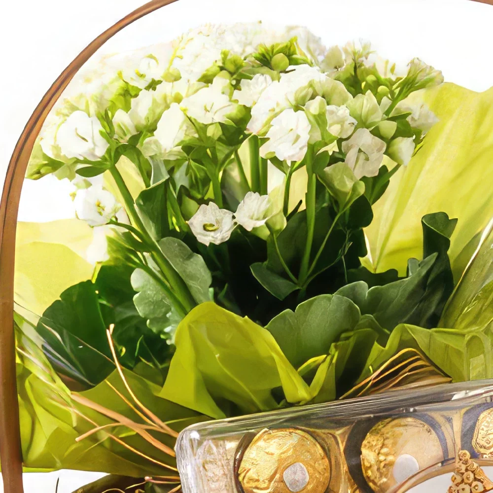 サンパウロ 花- チョコレートと花の贅沢なコーヒーバスケット 花束/フラワーアレンジメント