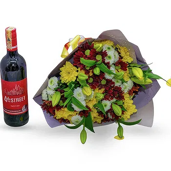 Antias flowers  -  Mix Flowers with Wine Delivery