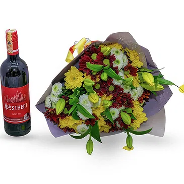 Greece flowers  -  Mix Flowers with Wine Flower Bouquet/Arrangement