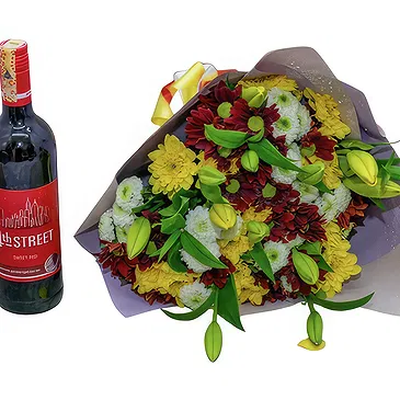 Greece flowers  -  Mix Flowers with Wine Flower Bouquet/Arrangement
