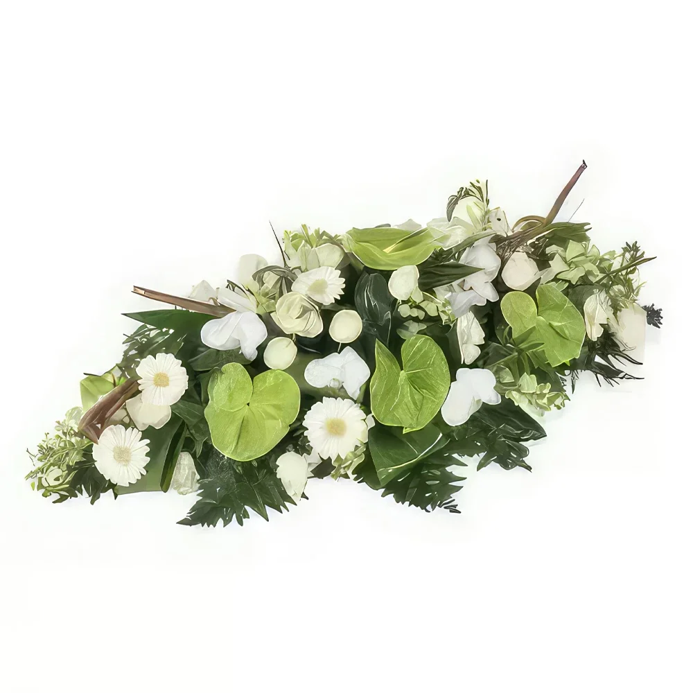 fiorista fiori di Montpellier- Racchetta da lutto verde e bianca commemorati Bouquet floreale