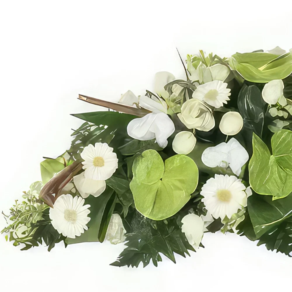 fiorista fiori di Montpellier- Racchetta da lutto verde e bianca commemorati Bouquet floreale