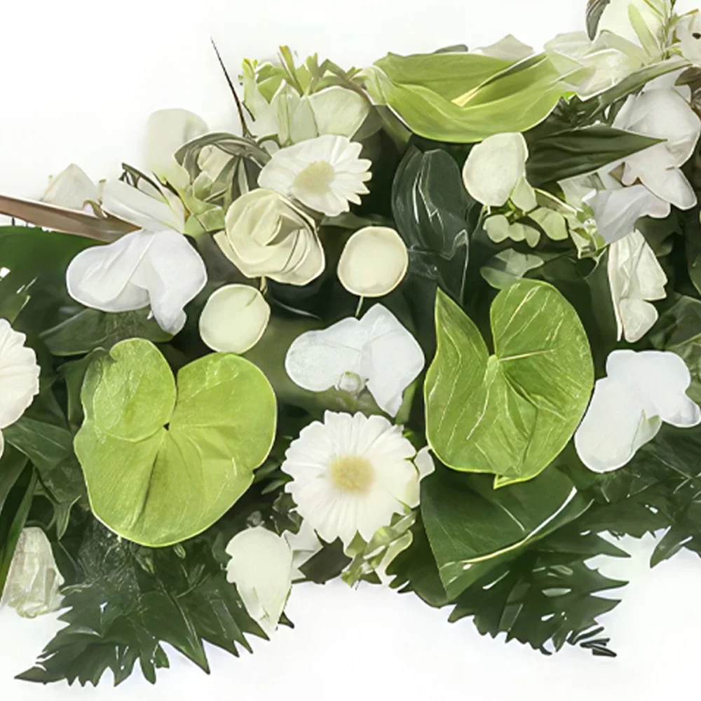 リヨン 花- 緑と白の追悼ラケット 花束/フラワーアレンジメント