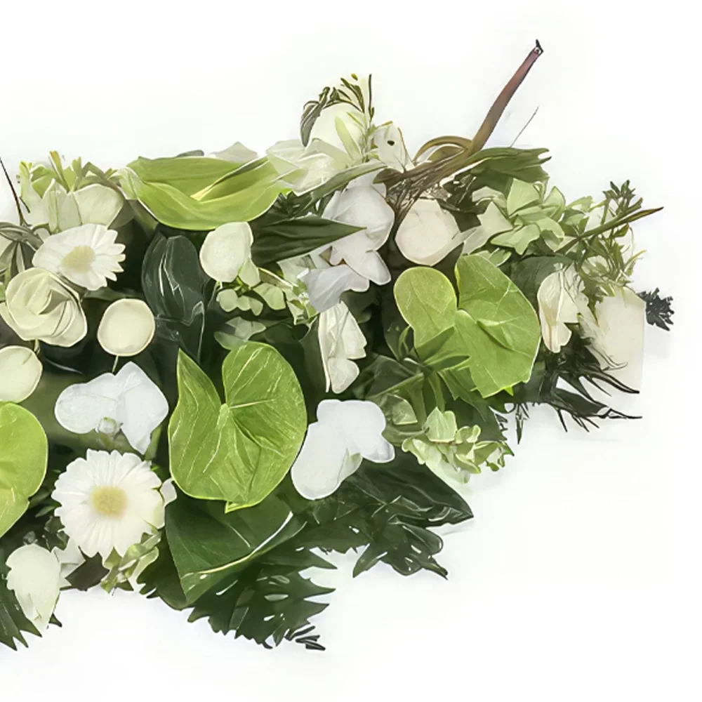 リヨン 花- 緑と白の追悼ラケット 花束/フラワーアレンジメント