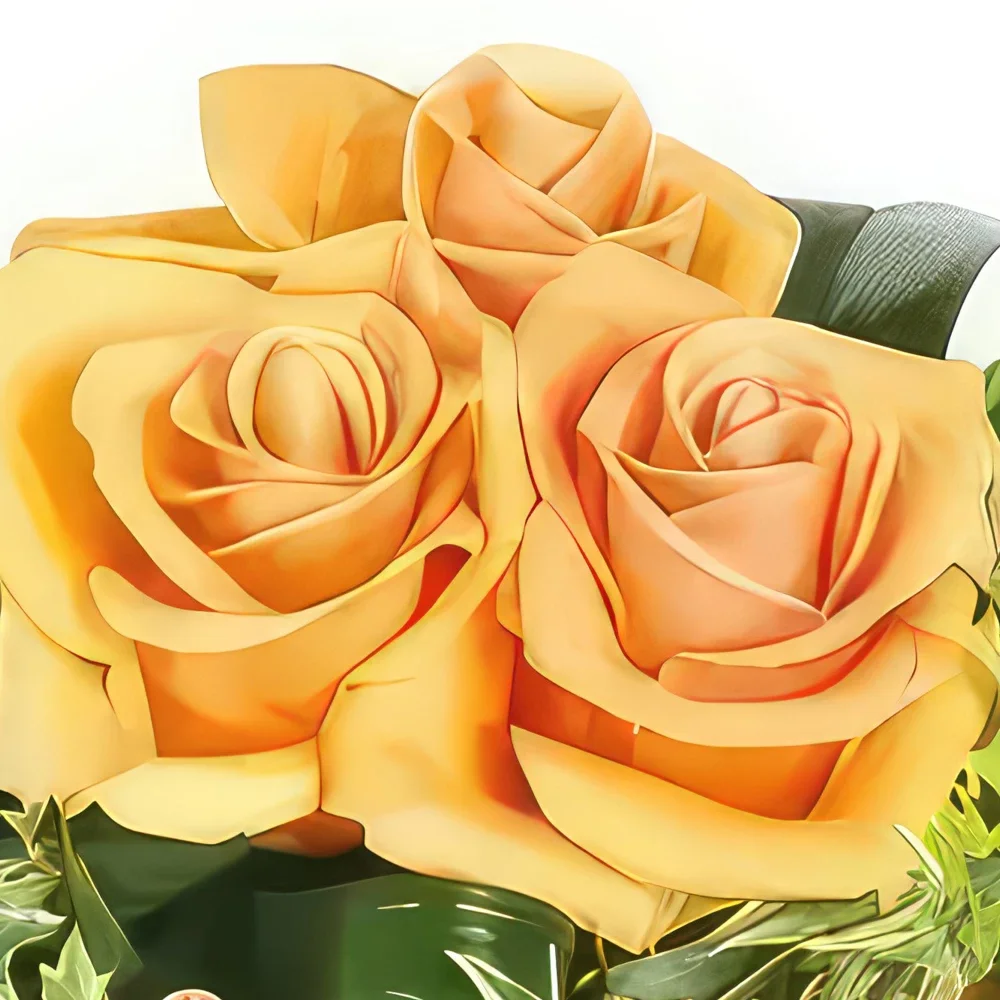 Pau-virágok- A narancssárga rózsák okker összetétele Virágkötészeti csokor