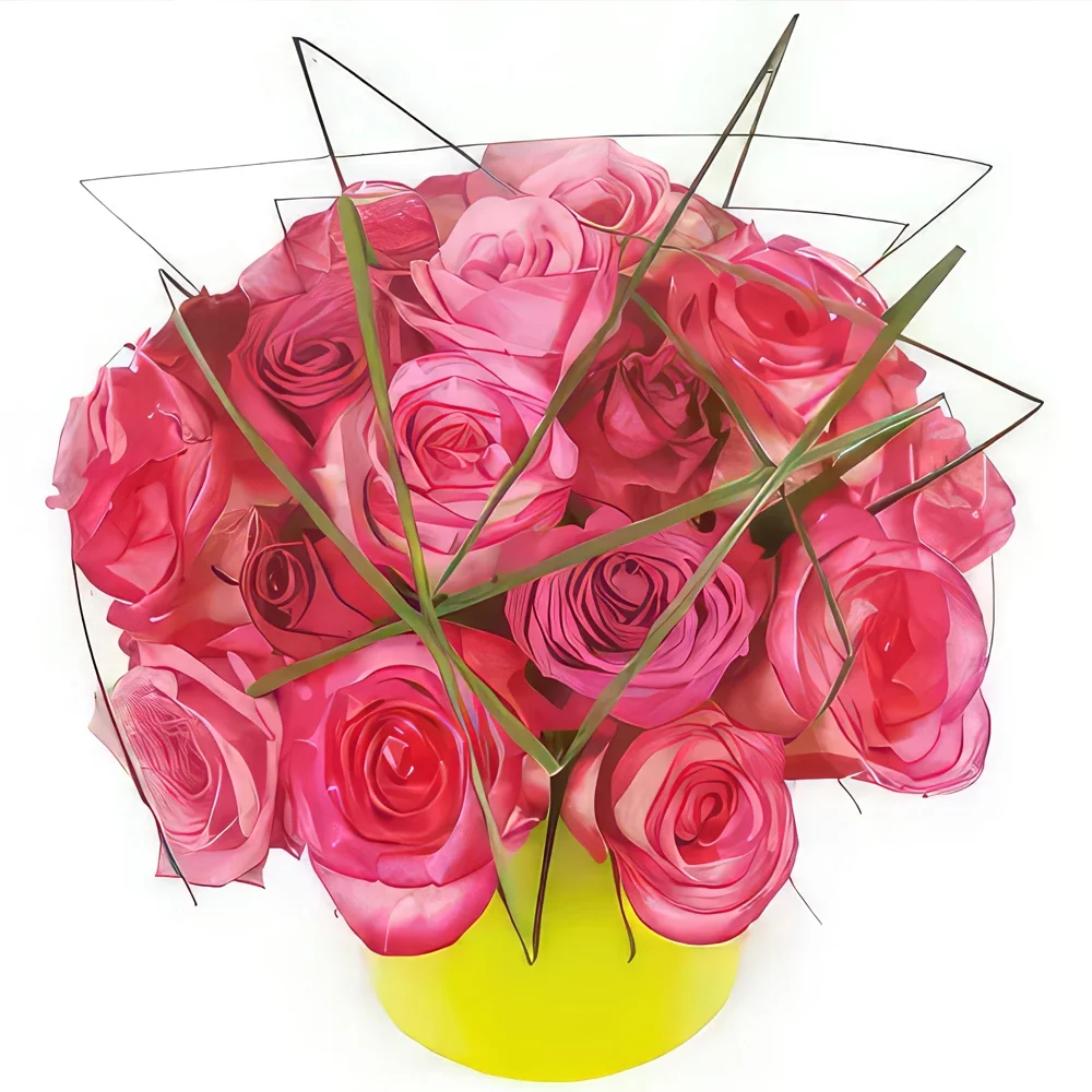 Lyon kukat- Vaaleanpunaisten ruusujen koostumus Traviata Kukka kukkakimppu