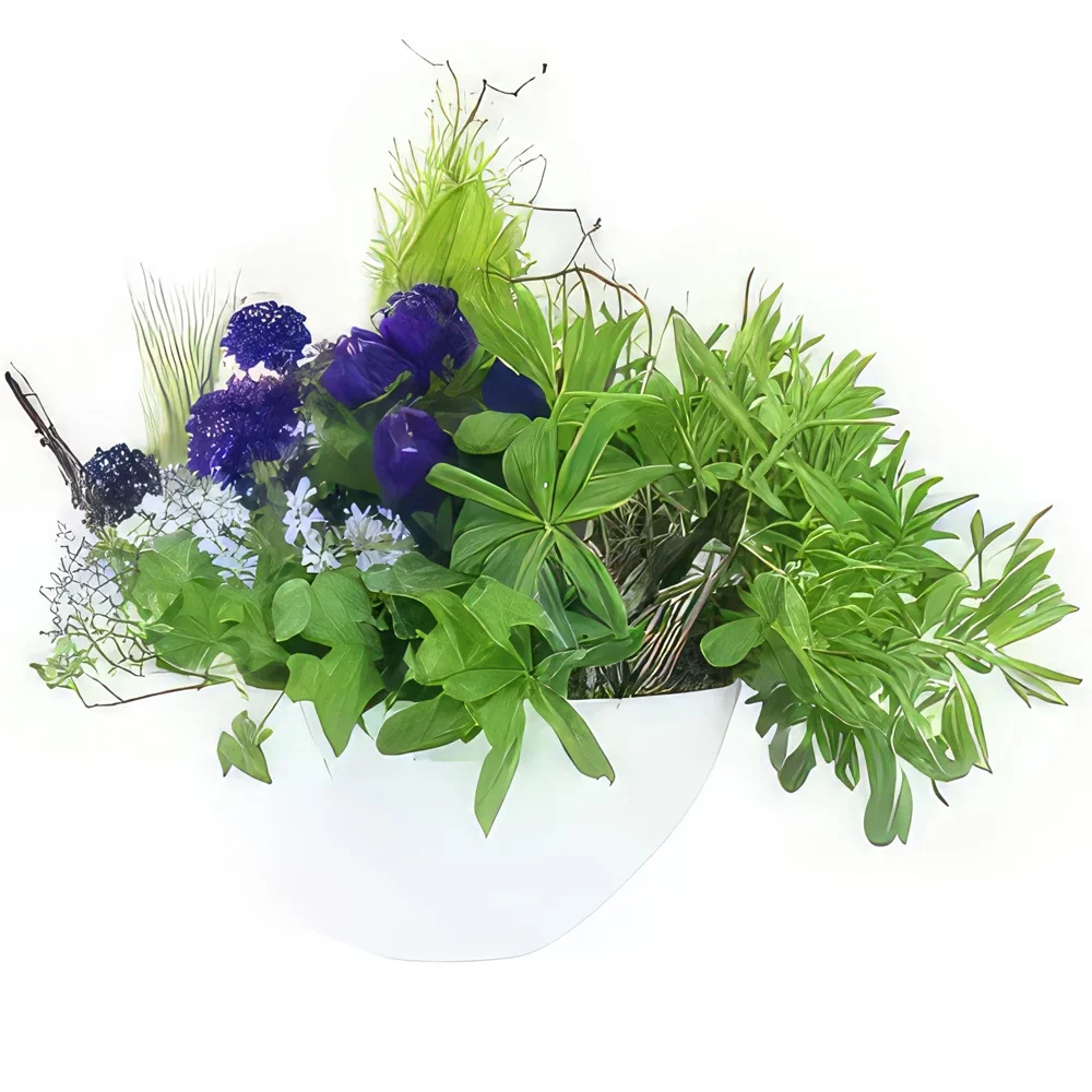 بائع زهور مونبلييه- تكوين النباتات الطبيعية الأرجواني والأزرق باقة الزهور