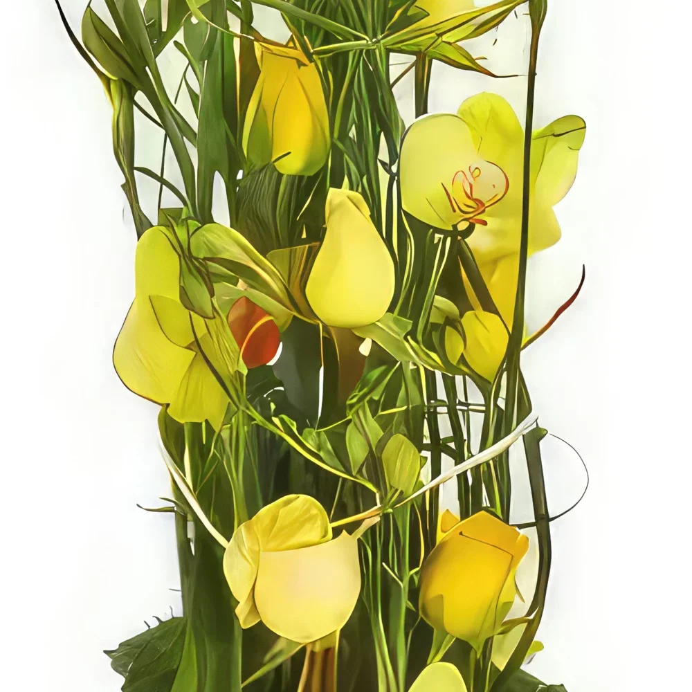 Pau-virágok- Bora-Bora sárga virágok összetétele Virágkötészeti csokor