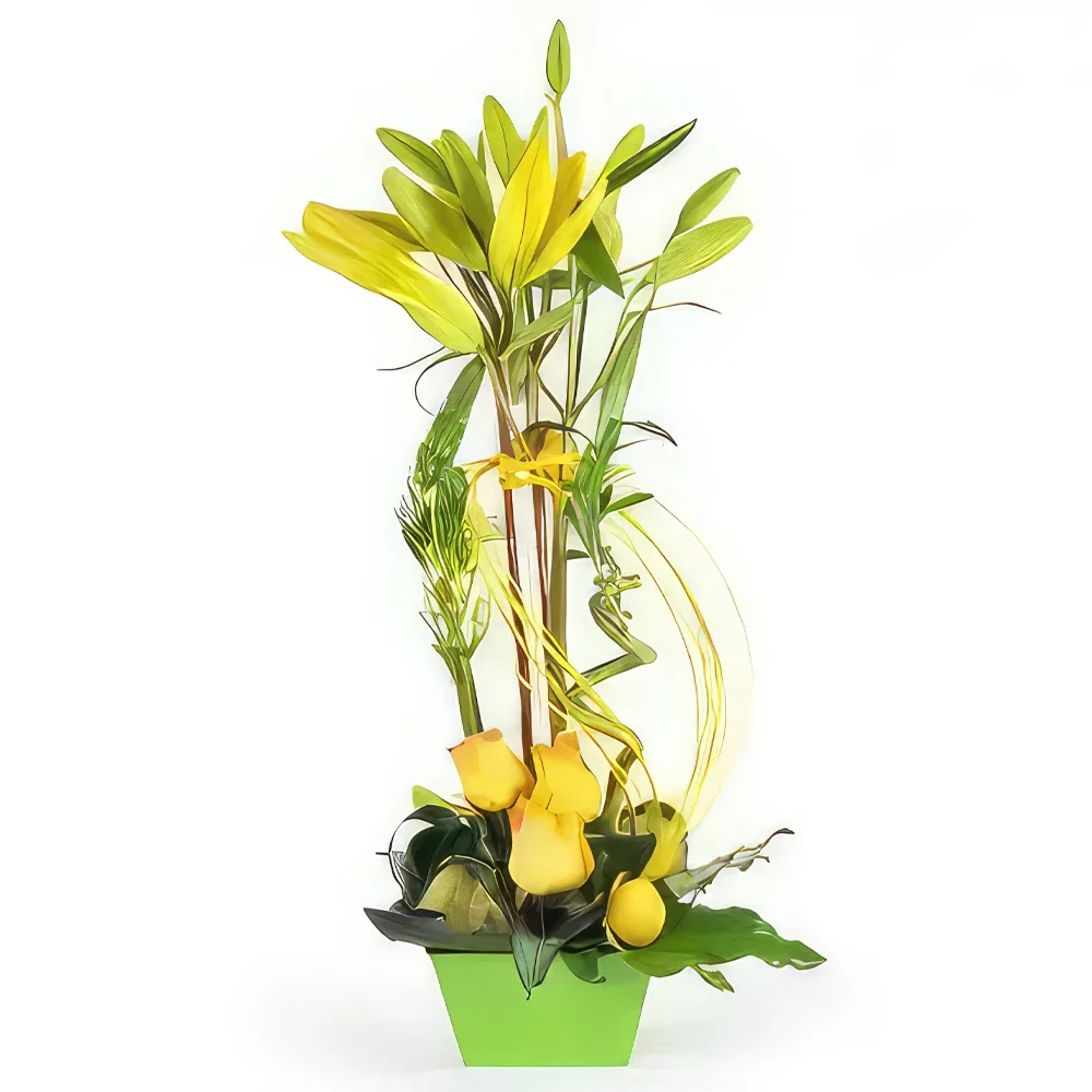 Pau bunga- Komposisi bunga kuning Dream of Lily Sejambak/gubahan bunga