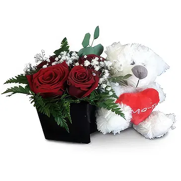 Safara flowers  -  Cherishing Teddy and Roses Flower Bouquet/Arrangement