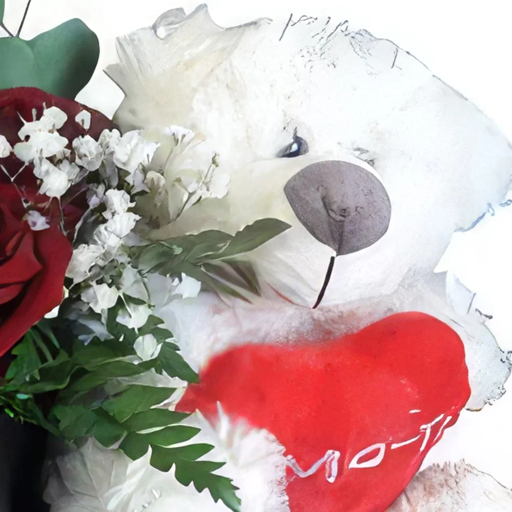 Cascais λουλούδια- Αγαπώντας το Teddy και τα τριαντάφυλλα Μπουκέτο/ρύθμιση λουλουδιών