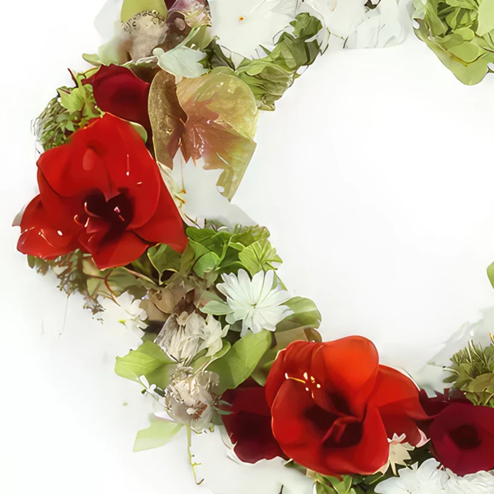 リール 花- 赤と白のアポロドールの花の冠 花束/フラワーアレンジメント