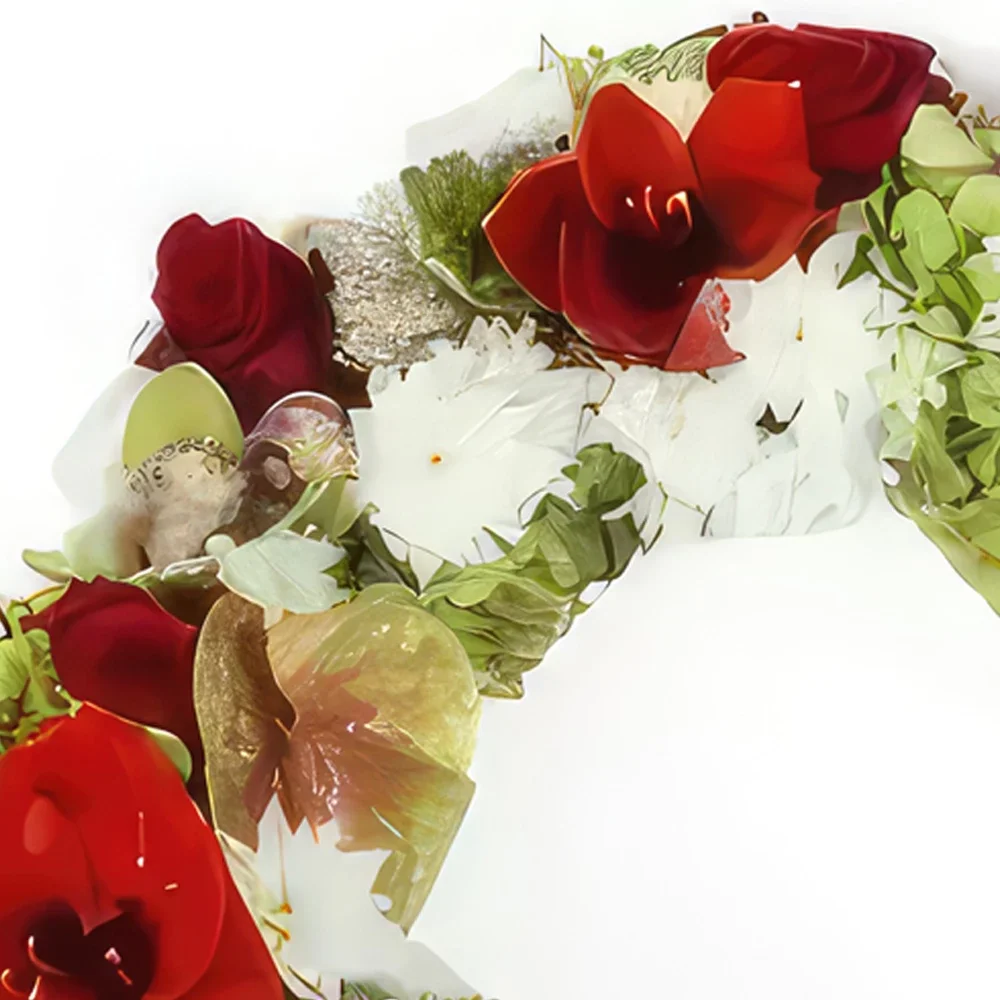 Бордо цветя- Корона от червени и бели цветя на Аполодор Букет/договореност цвете