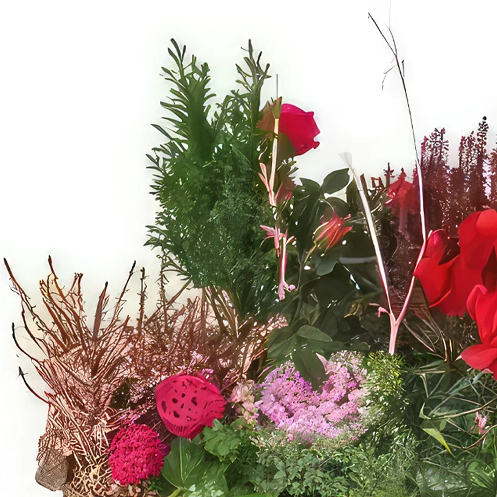 Lyon-virágok- Morphée zöld és piros növények csésze Virágkötészeti csokor