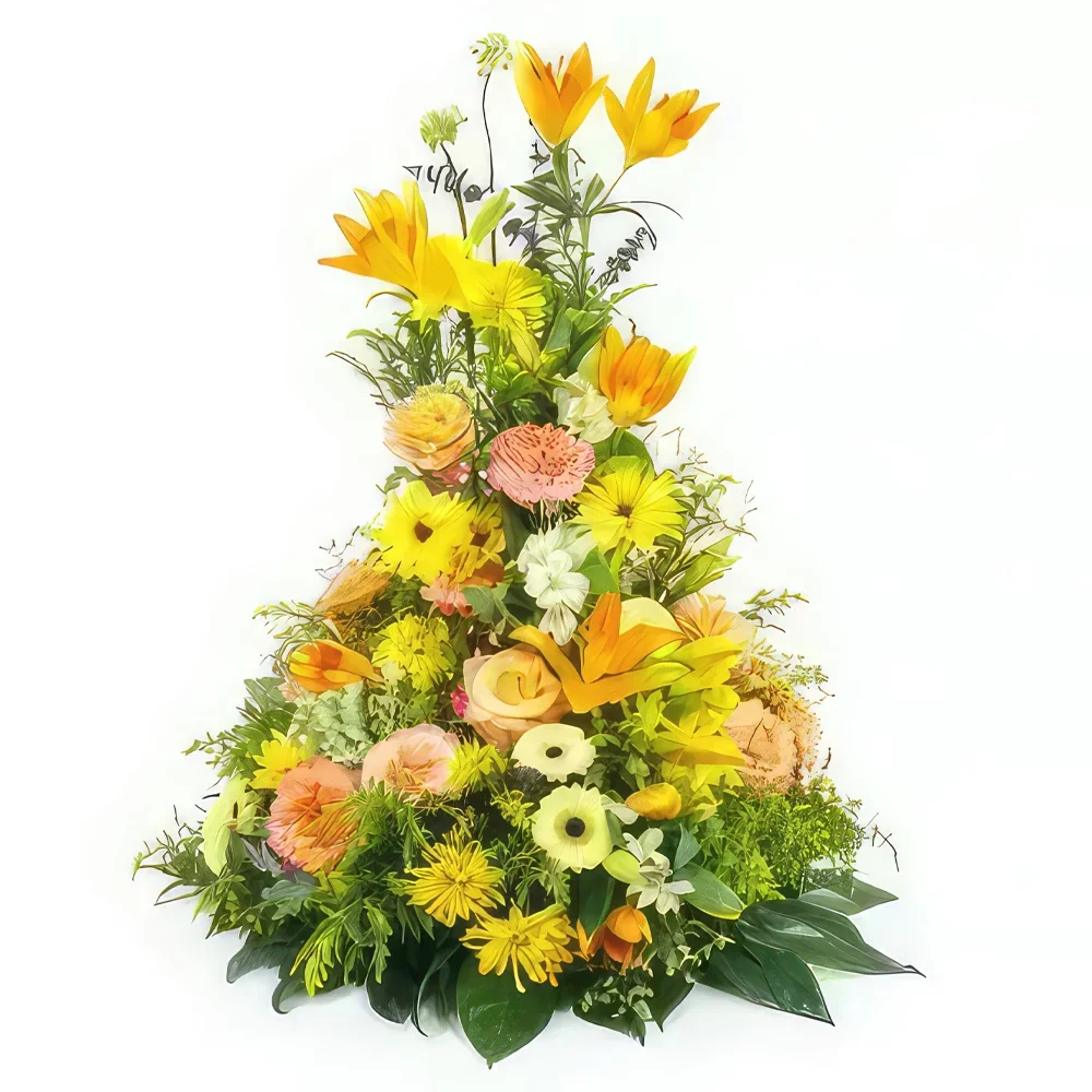 Paris blomster- Pute i høyden gul & oransje Apollon Blomsterarrangementer bukett