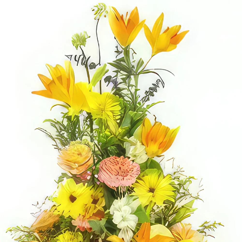 Paris blomster- Pute i høyden gul & oransje Apollon Blomsterarrangementer bukett