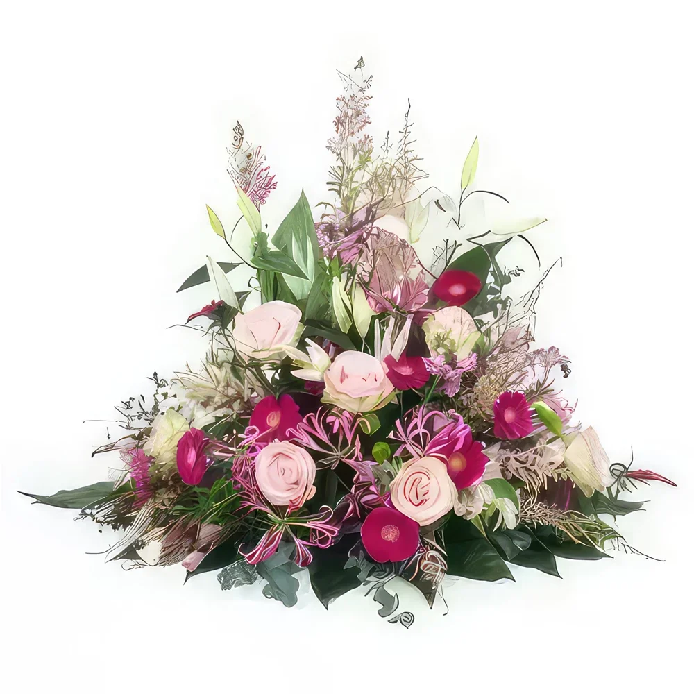 fleuriste fleurs de Bordeaux- Coussin de fleurs pastels en hauteur Tirynthe Bouquet/Arrangement floral
