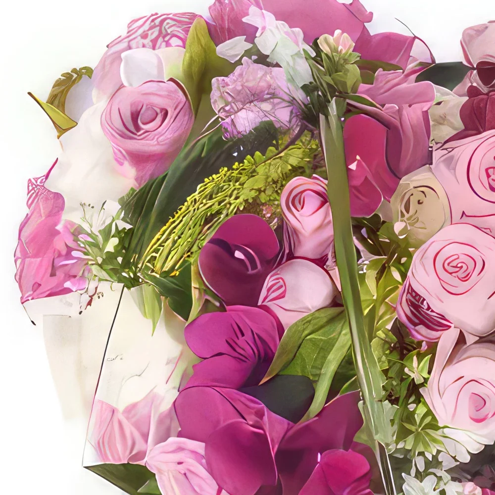Бордо цветя- Мечтано сърце в розови цветя Букет/договореност цвете