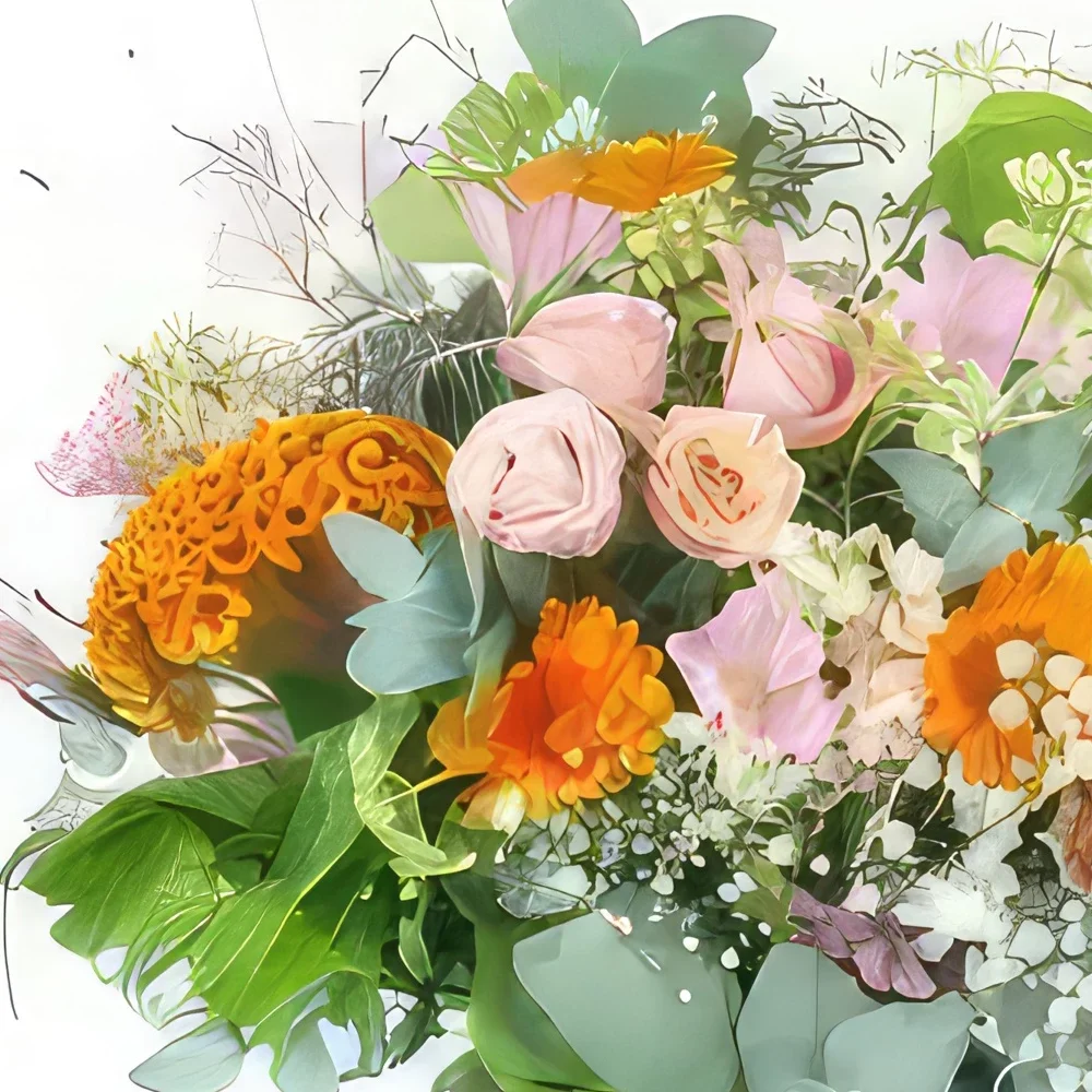 Kiva kukat- Dublin Pink & Orange Country Bouquet Kukka kukkakimppu