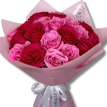 Garhoud flowers  -  Elegant 21 Mixed Pink Roses Flower Bouquet/Arrangement