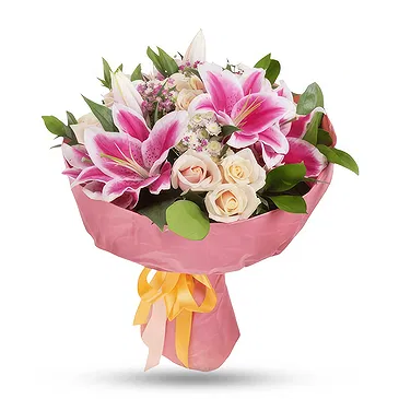 El Pepeto blomster- Bukett med rosa liljer og hvite roser Blomsterarrangementer bukett