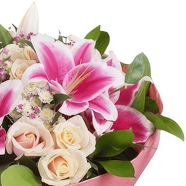 El Pepeto blomster- Bukett med rosa liljer og hvite roser Blomsterarrangementer bukett