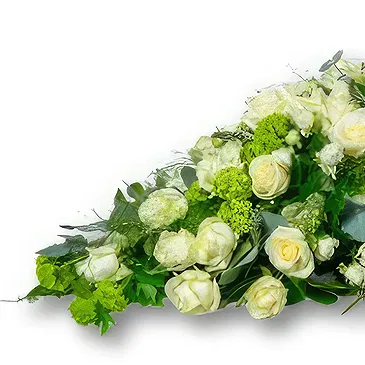 Holandia kwiaty- Pokrowiec na pół trumnę 90-100cm - biało-ziel Bukiet ikiebana