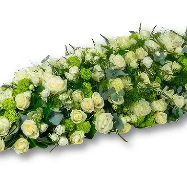 Holandia kwiaty- Pokrowiec na pół trumnę 90-100cm - biało-ziel Bukiet ikiebana