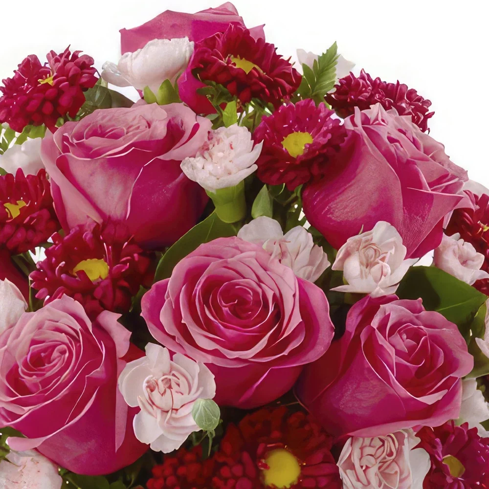 Бордо цветя- Букет с изненада от рози и червени цветя Букет/договореност цвете