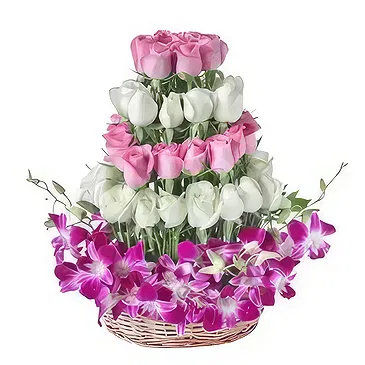 Ad Dilam blomster- Orchids & Roses kurv Blomsterarrangementer bukett