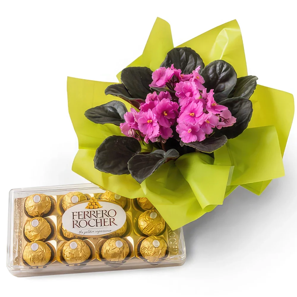 flores Fortaleza floristeria -  Florero violeta para regalo y chocolate Ramo de flores/arreglo floral