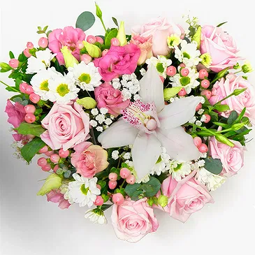 Maria Ponsee flowers  -  White and Pink Funeral Heart Flower Bouquet/Arrangement