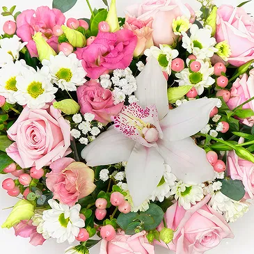Maria Ponsee flowers  -  White and Pink Funeral Heart Flower Bouquet/Arrangement
