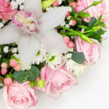 Maria Ponsee flowers  -  White and Pink Funeral Heart Flower Bouquet/Arrangement