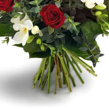 Italy flowers  -  Floral Bouquet with Red Roses, White Lisianth Flower Bouquet/Arrangement