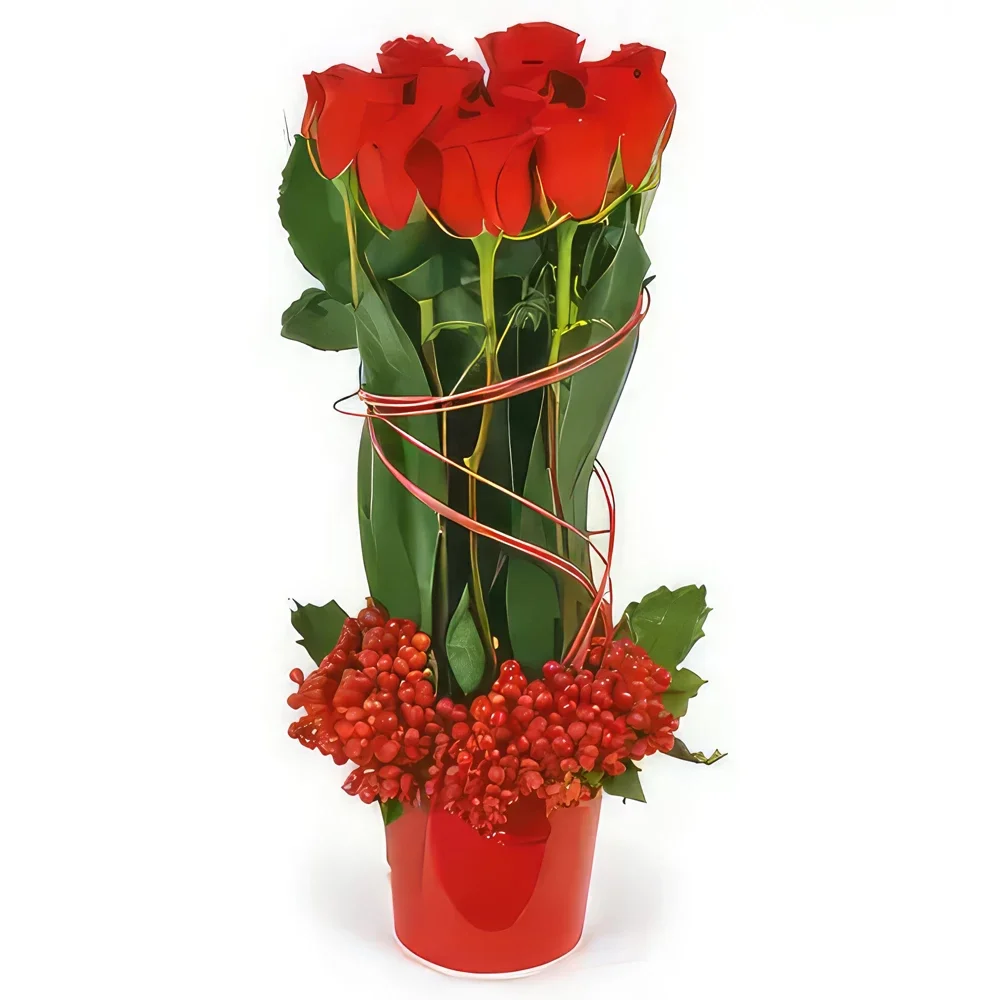 Lyon-virágok- Láng vörös rózsa összetétele Virágkötészeti csokor