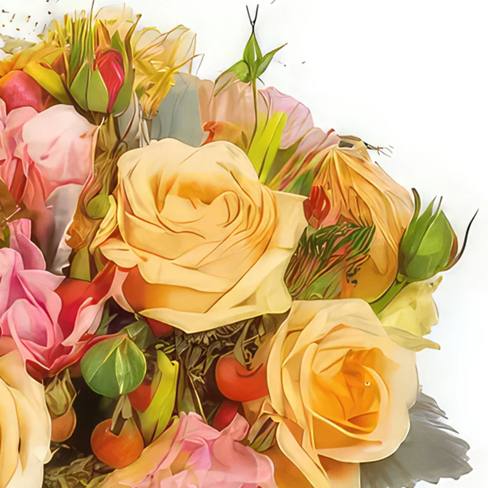 리옹 꽃- 여러 가지 빛깔의 장미 꽃꽂이 꿀 꽃다발/꽃꽂이