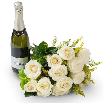 Brazil flowers  -  Bouquet of 15 White Roses and Sparkling Wine Flower Delivery