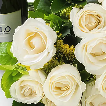 Chile flowers  -  Bouquet of 15 White Roses and Sparkling Wine Flower Bouquet/Arrangement