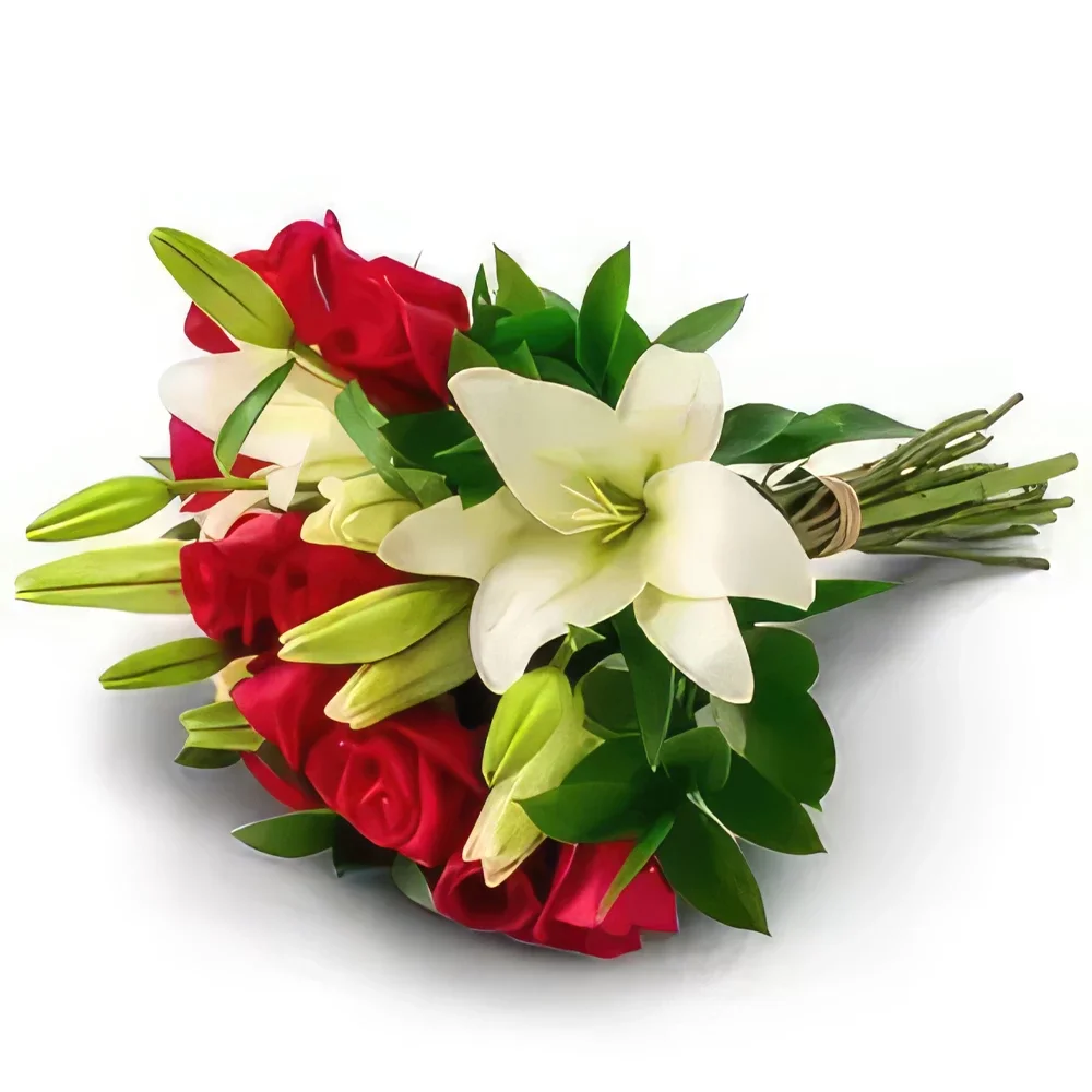 포르 탈 레자 꽃- 백합과 붉은 장미의 꽃다발 꽃다발/꽃꽂이