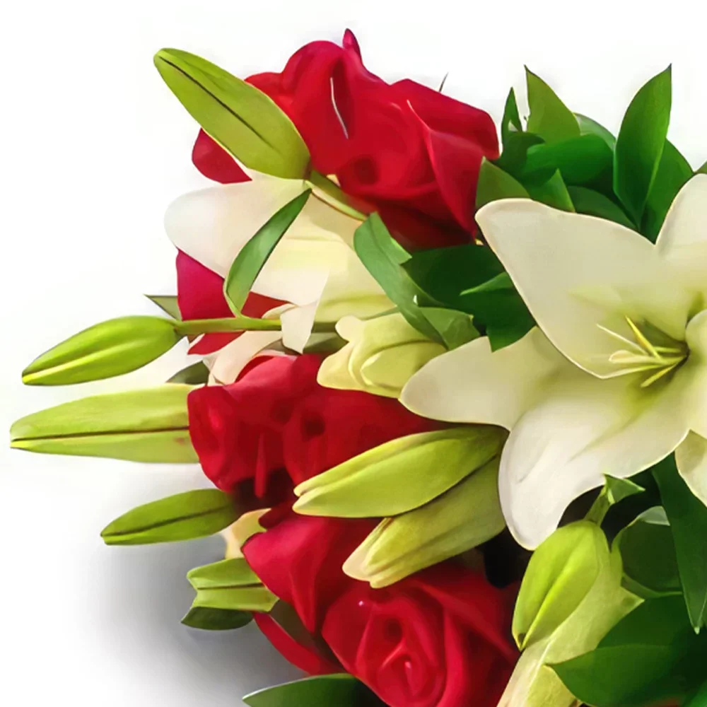 サンパウロ 花- ユリと赤いバラの花束 花束/フラワーアレンジメント