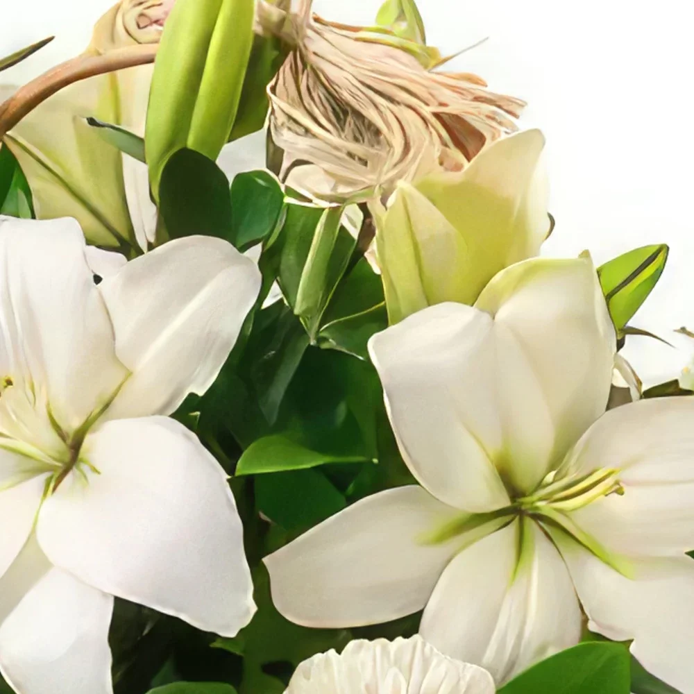 manaus kukat- Kori liljojen ja valkoisten gerberas Kukka kukkakimppu
