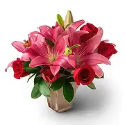 Brasília Florista online - Arranjo de Lírios e Rosas Vermelhas Buquê