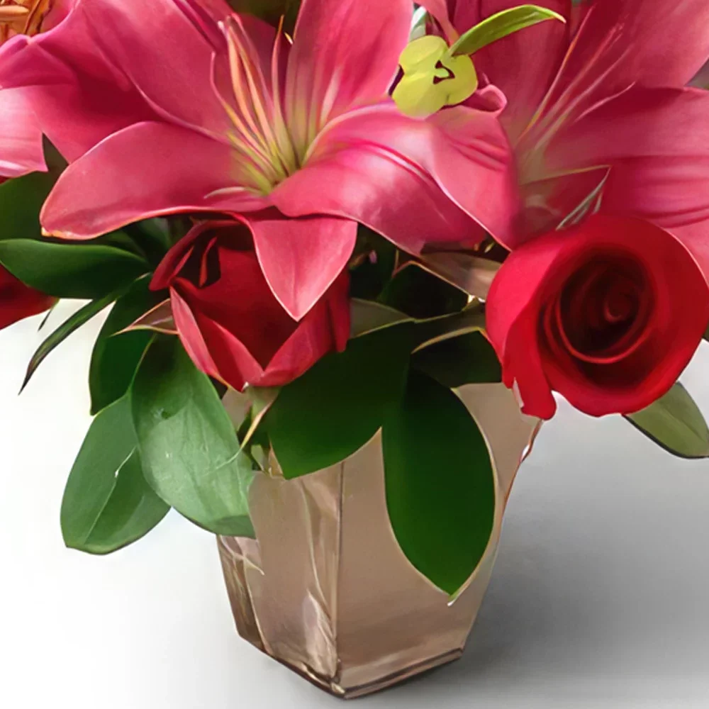 Brasília Blumen Florist- Arrangement von Lilien und roten Rosen Bouquet/Blumenschmuck