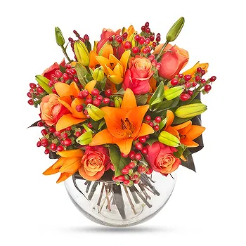 United Kingdom flowers  -  Orange roses and lilies bouquet Flower Delivery