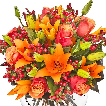 East Timor flowers  -  Orange roses and lilies bouquet Flower Bouquet/Arrangement