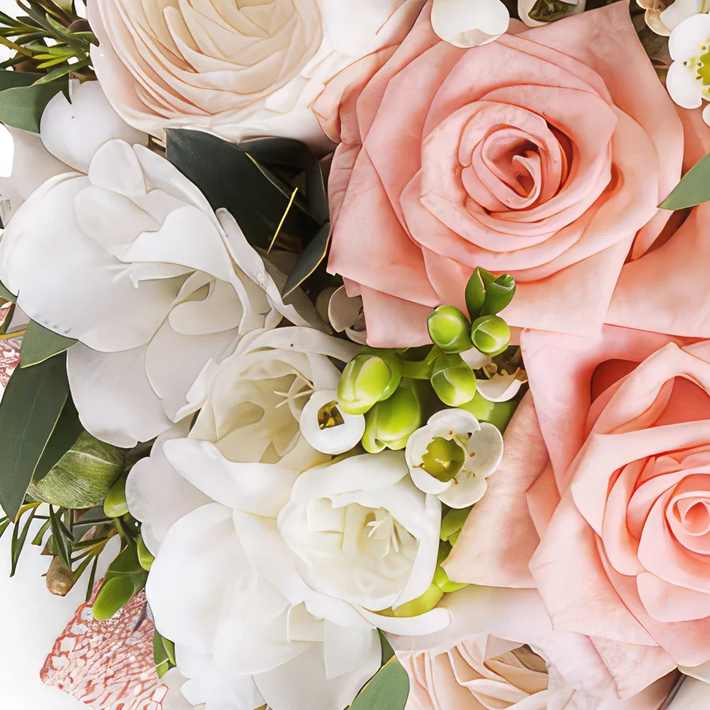 Nantes rože- Roza in bel cvetličarski šopek presenečenja Cvet šopek/dogovor